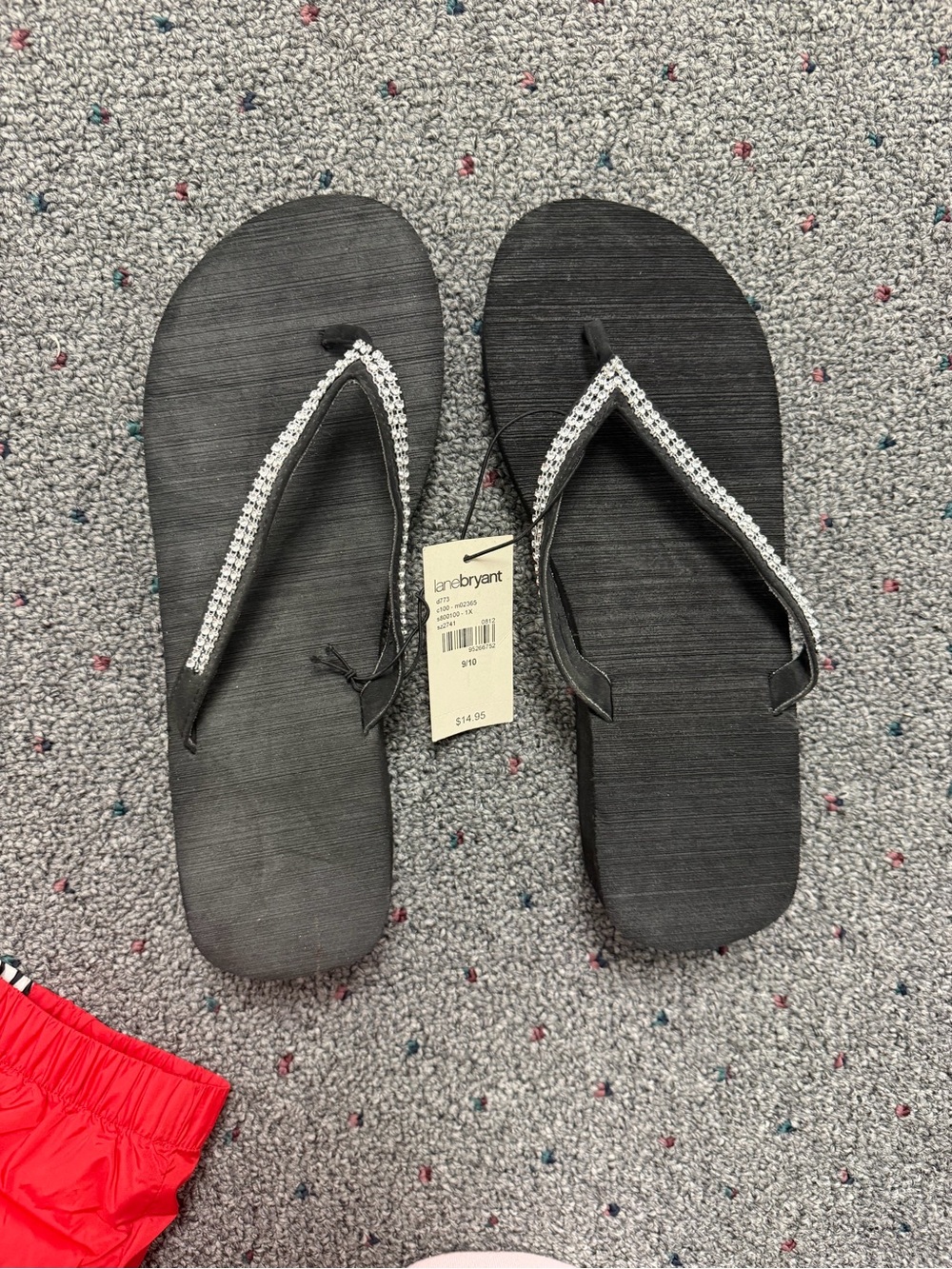 Lane Bryant Black Sandal Flip Flops with Silver Beaded Straps